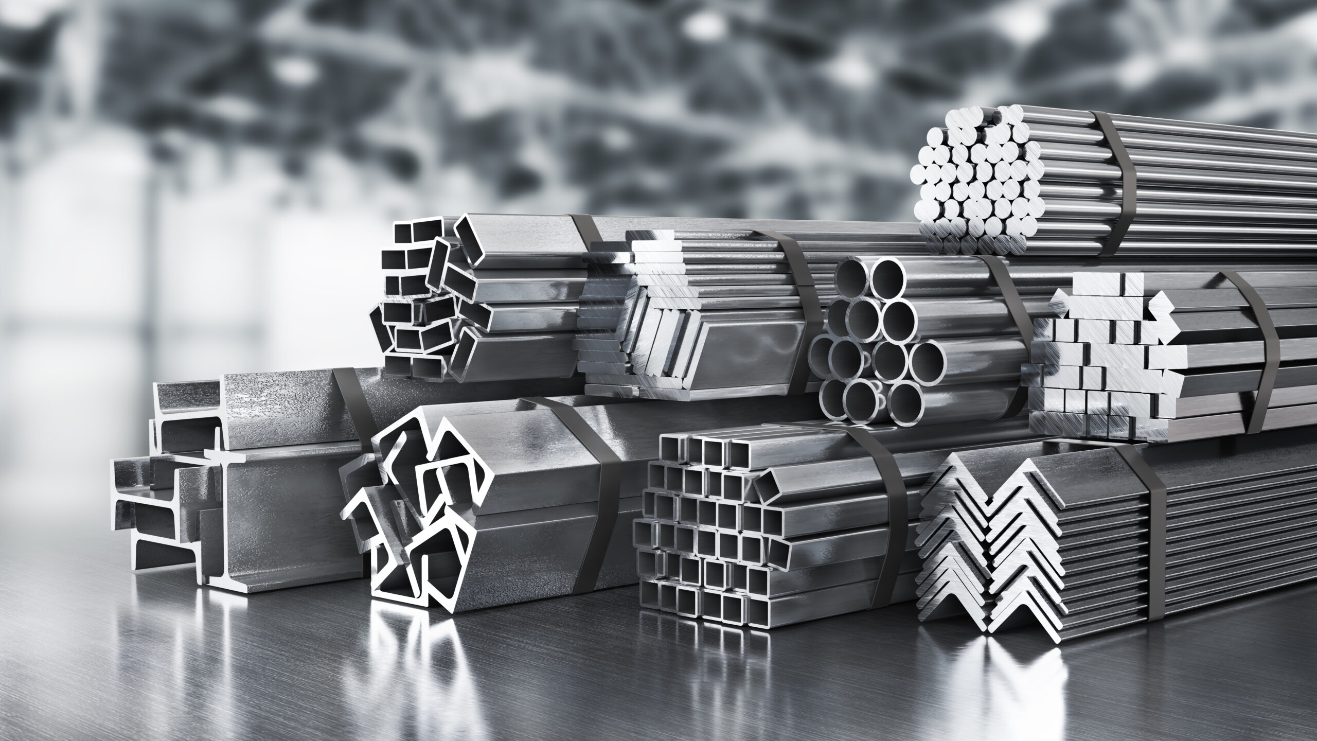 Stack of rolled metal on a metal background. 3d illustration